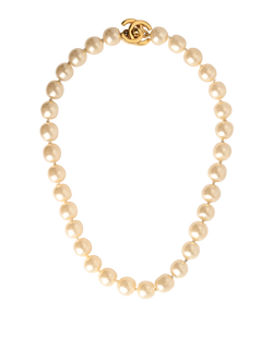 Chanel 96P CC Turnlock Necklace, Pearl/Brass, Gold, B, 2*