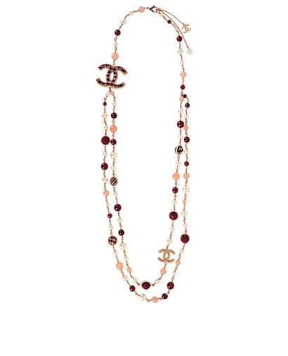 Chanel CC Tweed Necklace, &pound;1,400, Jewellery, Burgundy, Brass, Front view