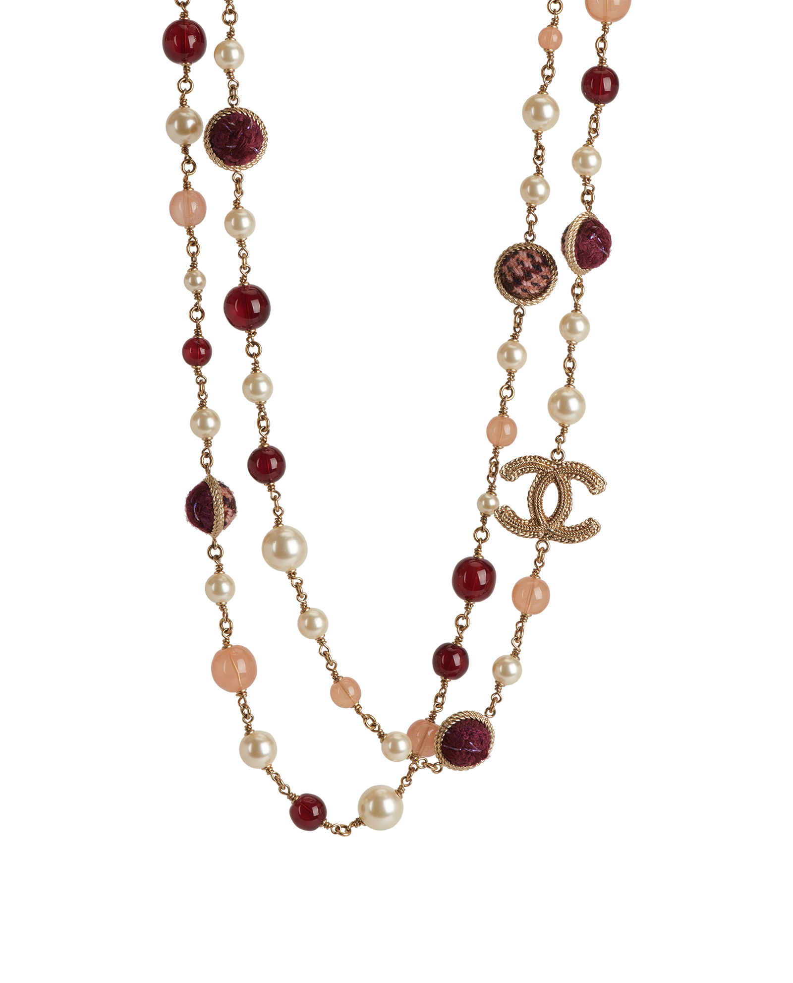 Chanel CC Tweed Necklace, &pound;1,400, Jewellery, Burgundy, Brass, Other view