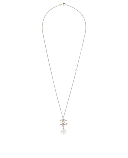 Chanel B13K CC Clover Pearl Drop Necklace, &pound;595, Jewellery, Silver, Brass, Front view