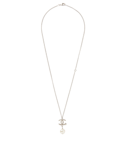 Chanel B13K CC Clover Pearl Drop Necklace, Brass, Silver, 3*