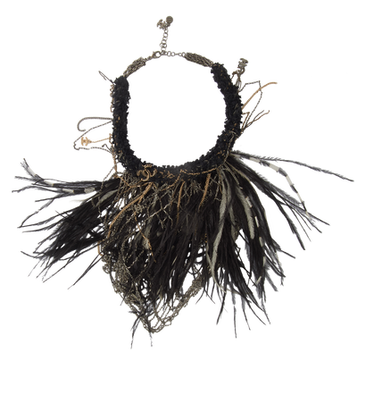 Chanel 11P Chained Feather Necklace, £595, Jewellery, Black, Brass/Fabric/Feathers, Front view