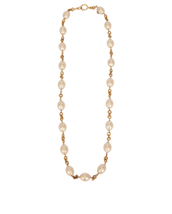 Chanel Vintage 1984 Faux Pearl Necklace, Brass, Gold, B, 2*