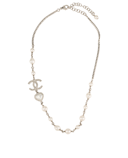 Chanel B23B CC & Heart Necklace, &pound;750, Jewellery, Silver, Faux Pearl, Front view