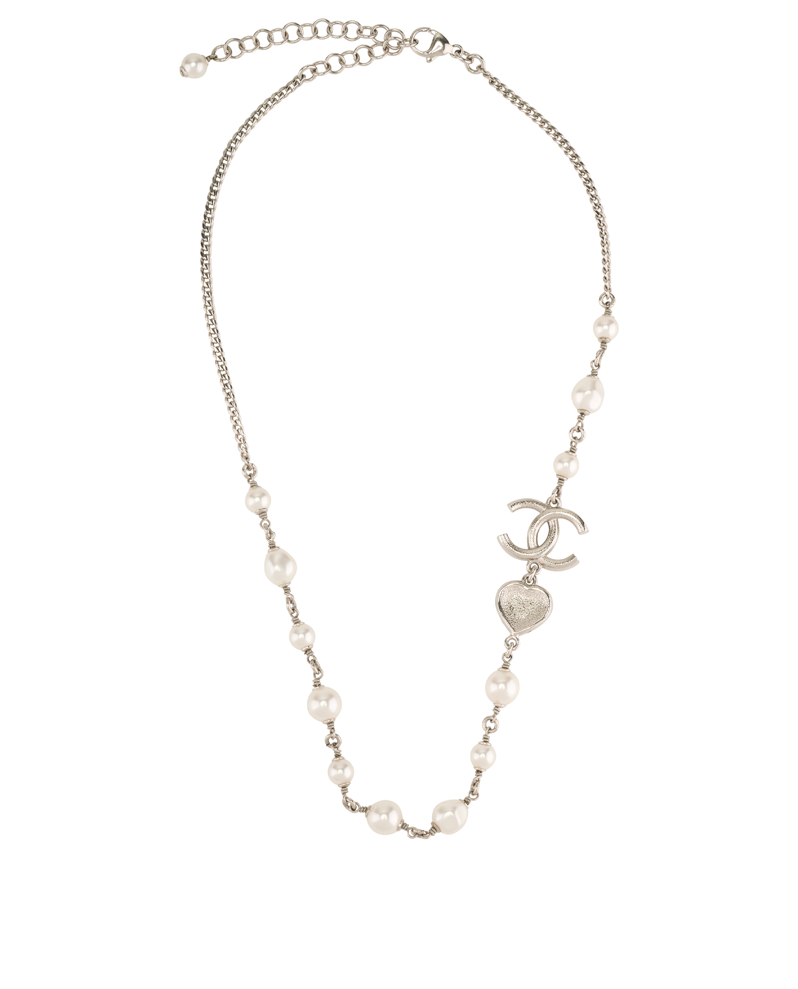 Chanel B23B CC & Heart Necklace, &pound;750, Jewellery, Silver, Faux Pearl, Back view