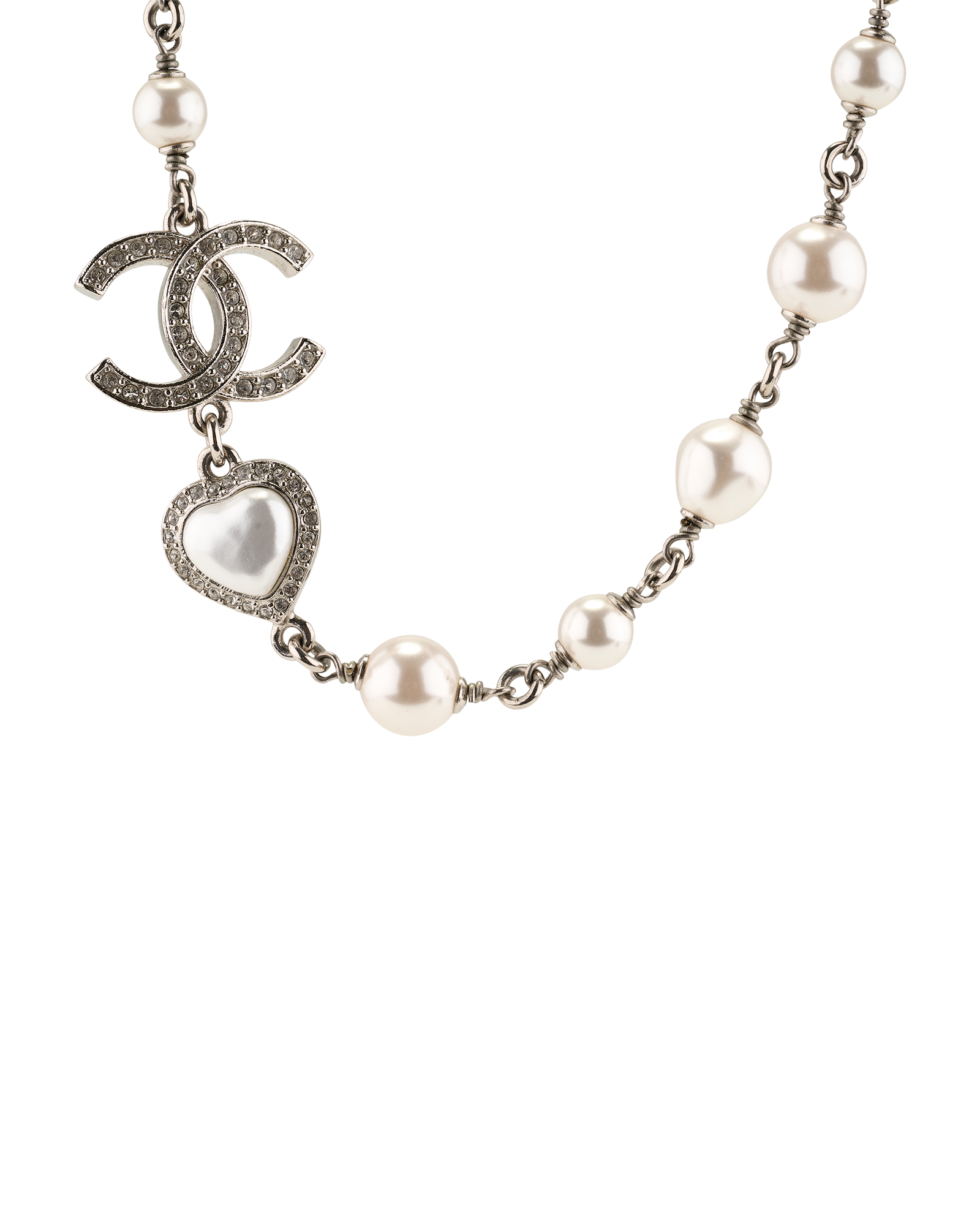 Chanel B23B CC & Heart Necklace, &pound;750, Jewellery, Silver, Faux Pearl, Other view