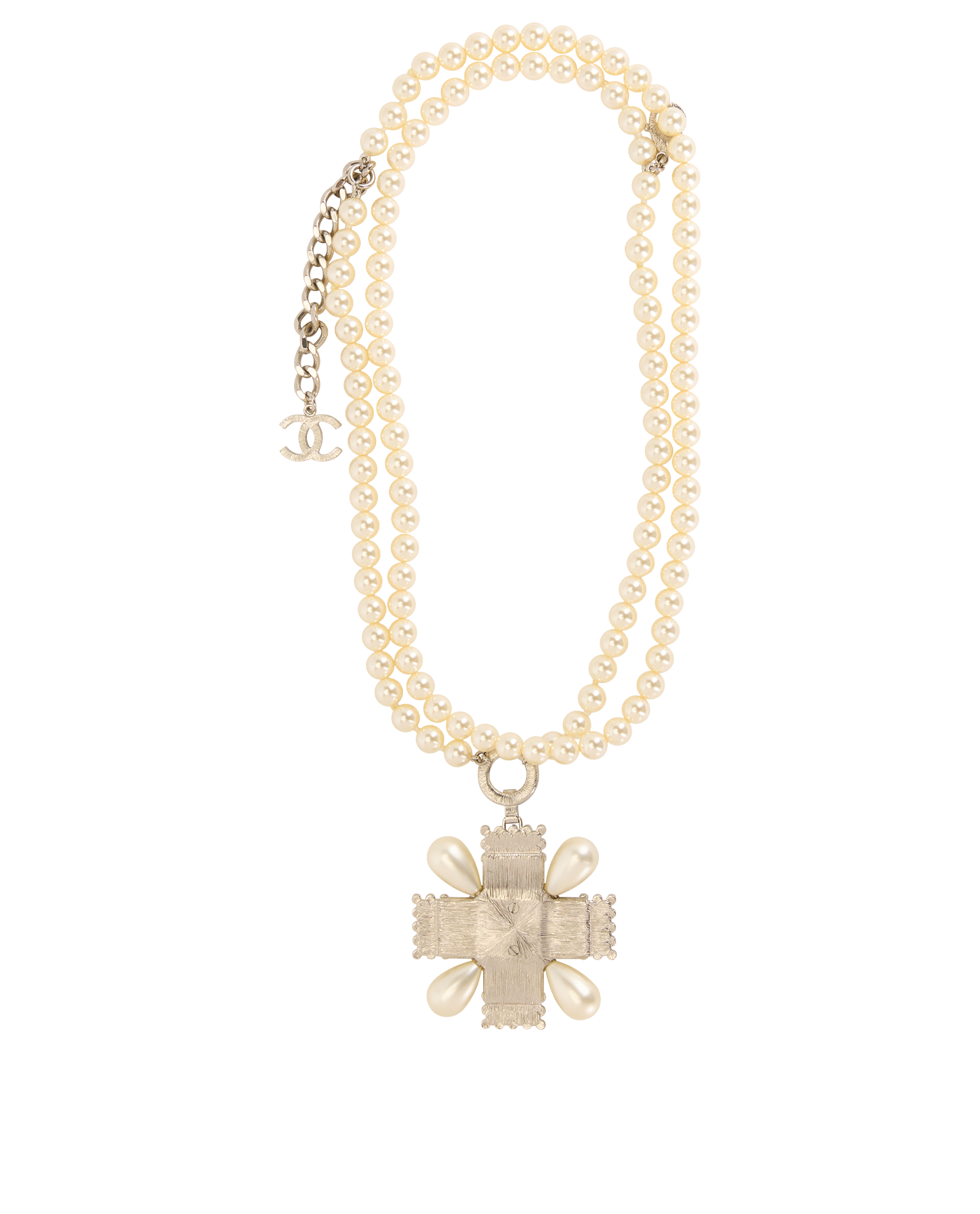 Chanel Cross Double Necklace, &pound;1,100, Jewellery, Cream, Faux Pearl, Back view