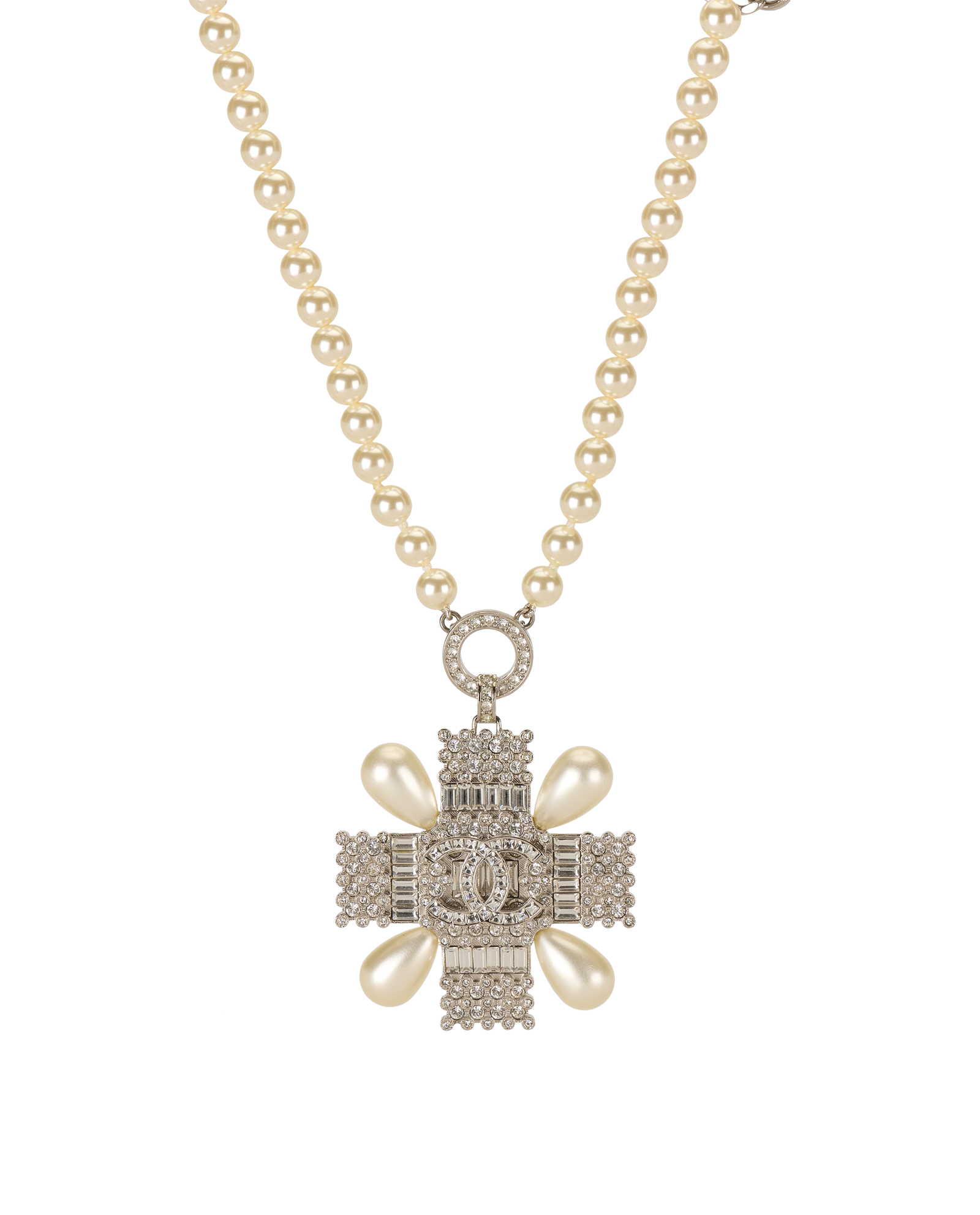 Chanel Cross Double Necklace, &pound;1,100, Jewellery, Cream, Faux Pearl, Other view
