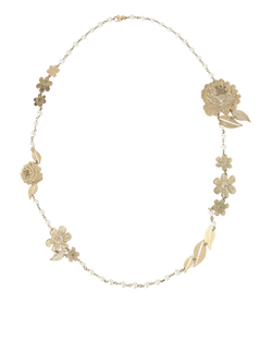 Chanel 08A Floral Long Necklace, Brass/Faux Pearl, Gold, 2*
