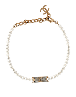 Chanel B23 Embellished CC Choker, Faux Pearls/Brass, Gold, B, 3*