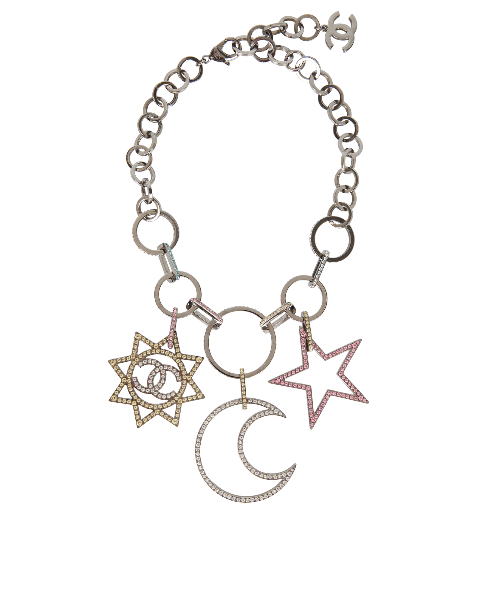 Chanel B17K Crystal CC Sun Moon Star Necklace, Necklaces