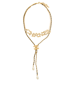 Chanel B20 CC Logo Necklace, Base Metal/Faux Pearls/Crystals,Gold Tone,3*
