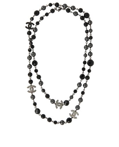 Chanel Faux Pearl Long Necklace, &pound;795, Jewellery, Black/Grey, Brass, Front view