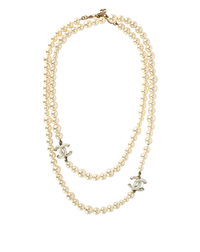 Chanel A17P CC Long Necklace, £850, Jewellery, White, Brass/Faux Pearl, Front view