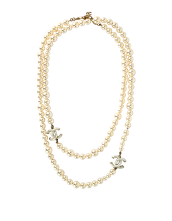 Chanel A17P CC Long Necklace, Faux Pearl/Brass, White, 3*