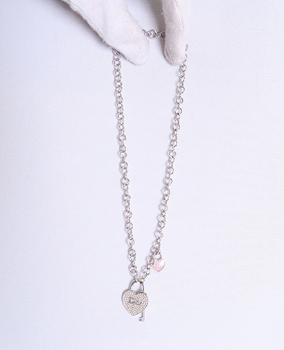 Christian Dior Crystal Heart and Key Necklace, front view