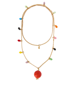 Fendi Multicolour Stone Charm Necklace, Brass, Gold, MII, B, 2*