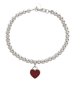 Tiffany Beaded Red Heart Bracelet, Metal, Silver, Db/B, 3*