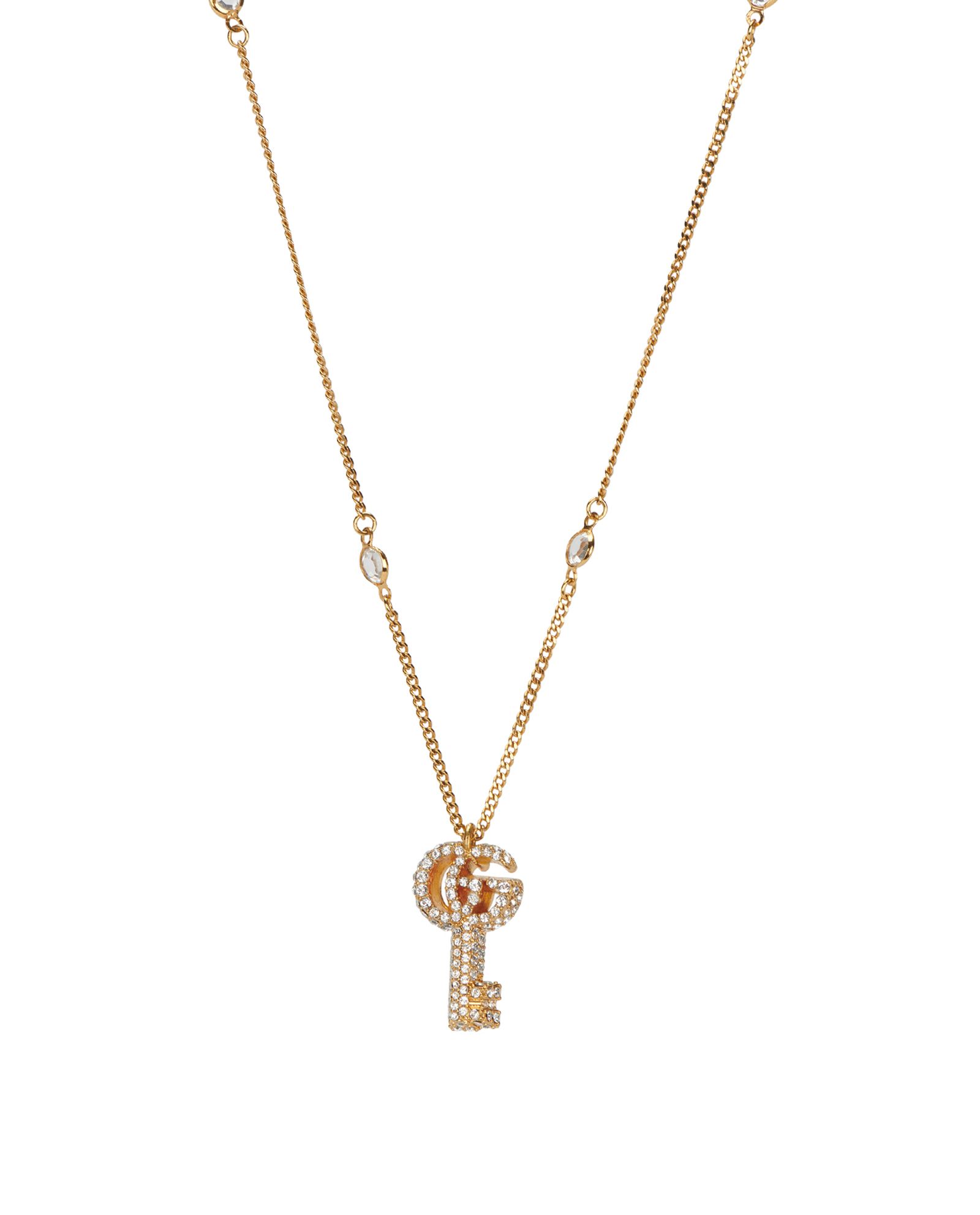 Gucci Double G Crystal-embellished Key Necklace - Gold