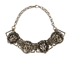 Gucci Lion Heads Statement Necklace, Brass, Silver, MII, DB, 3*