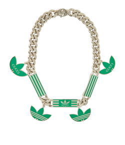 Gucci x Adidas Gourmette Necklace, Brass, Silver/Green, MII, 3*