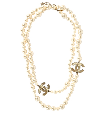 Chanel CC Double-Length Necklace, &pound;1,100, Jewellery, White, Brass/Faux Pearl, Front view