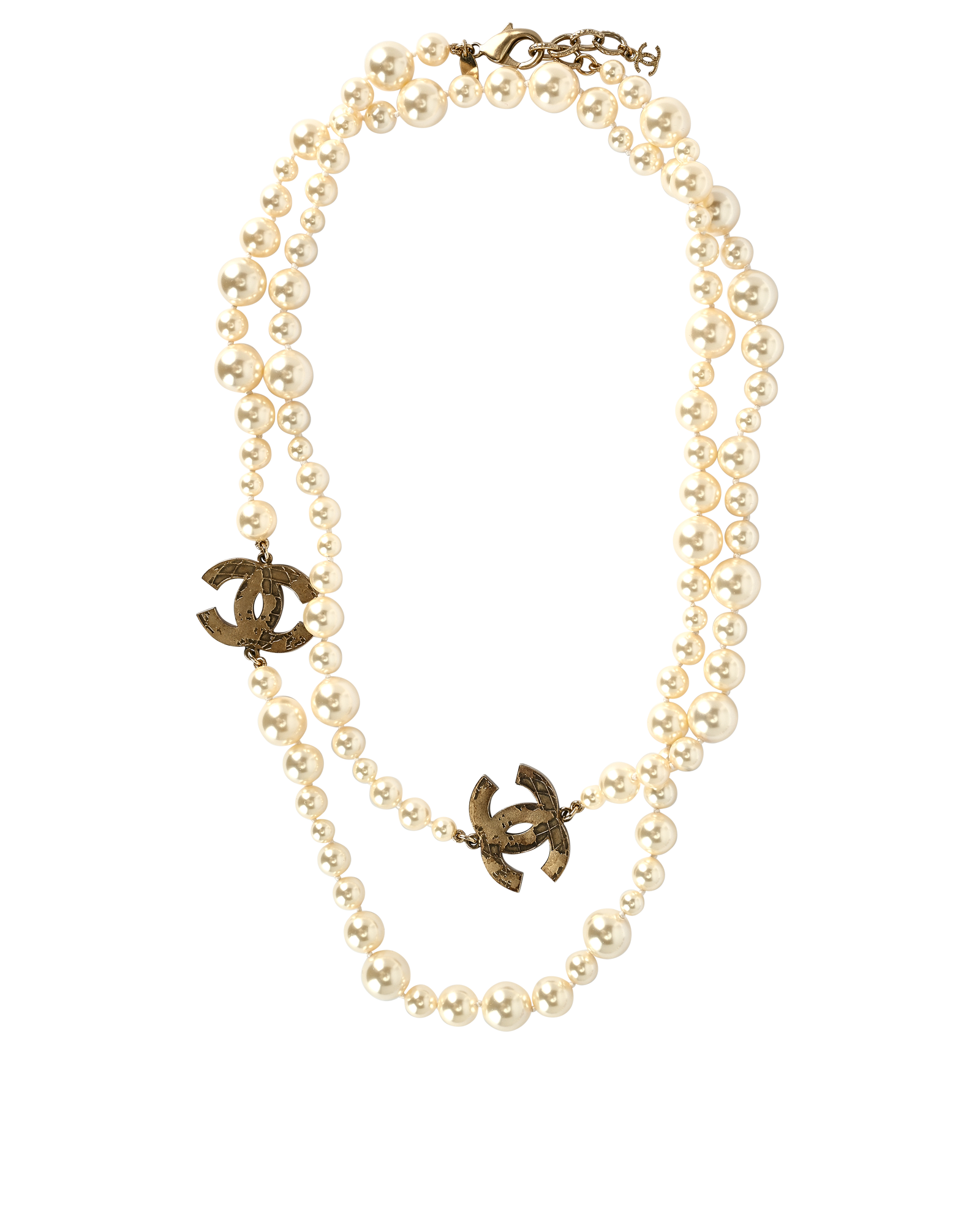 Chanel CC Double-Length Necklace, &pound;1,100, Jewellery, White, Brass/Faux Pearl, Back view