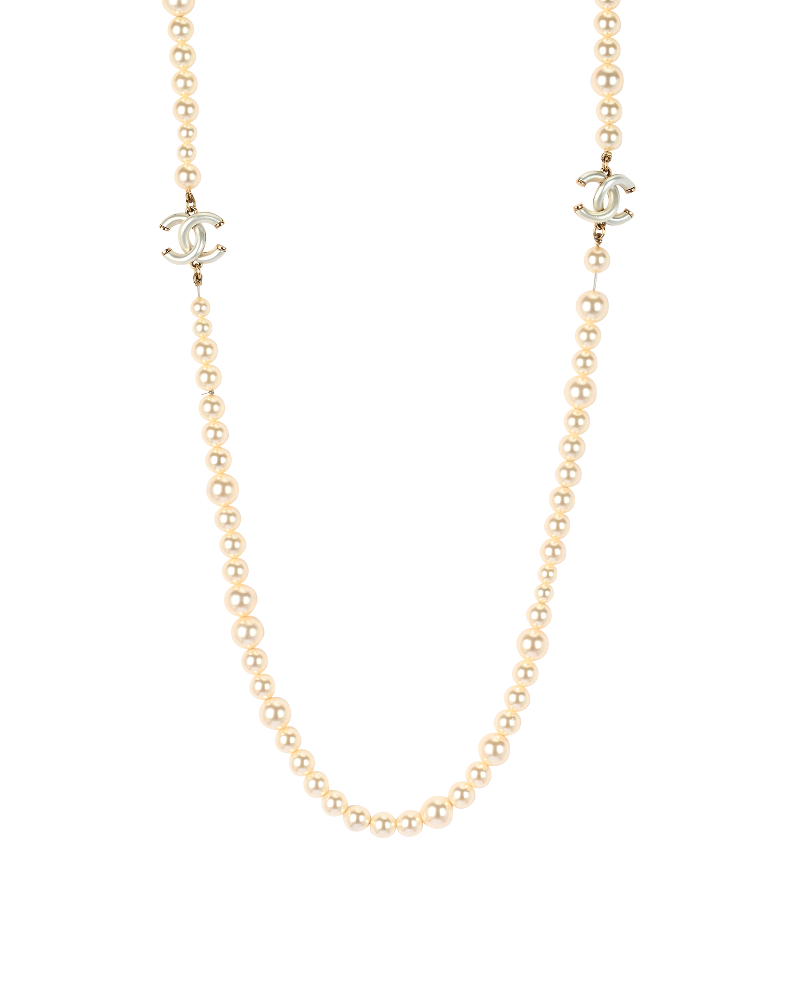 Chanel CC Double-Length Necklace, &pound;1,100, Jewellery, White, Brass/Faux Pearl, Other view