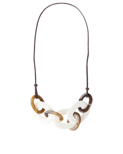 Hermes Karamba Buffalo Necklace, Acrylic/Leather, Brown/White, B, 3*