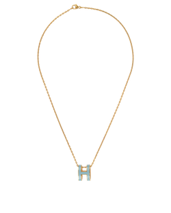 Hermes Pop H Necklace, Brass, Gold/Blue, ST1108/MIF, 2*