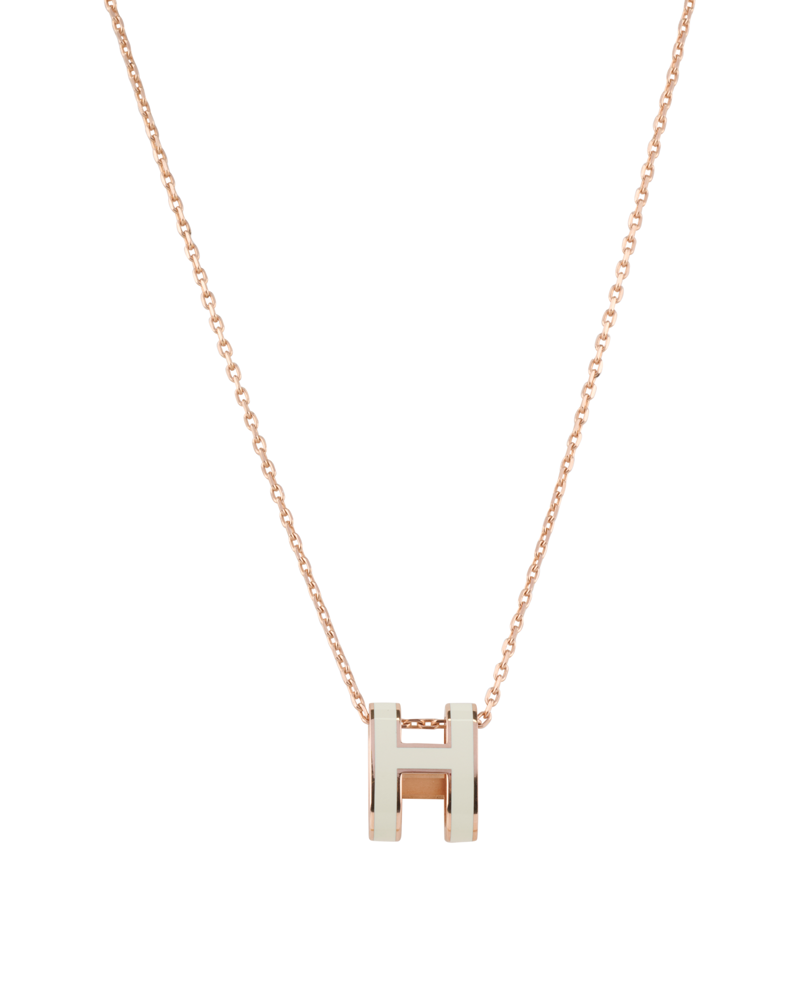 Hermes Pop H Necklace, &pound;220, Jewellery, Cream/Rose Gold, Enamel Coated Ceramic, Other view