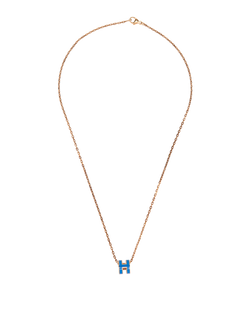 Hermes Mini Pop H Necklace, Brass, Blue/Rose Gold, MIF, DB/B, 3*