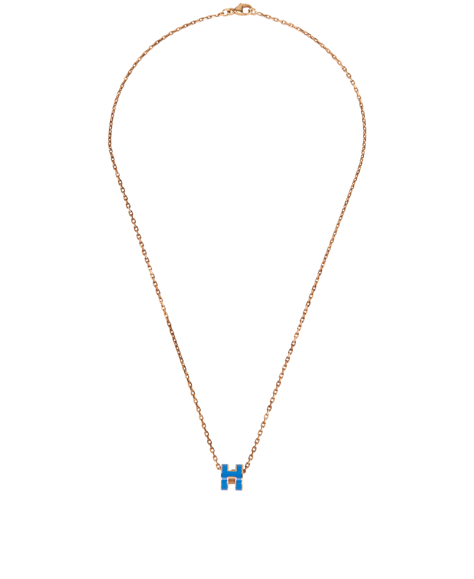 Hermes Mini Pop H Necklace, &pound;220, Jewellery, Blue, Rose Gold, Back view