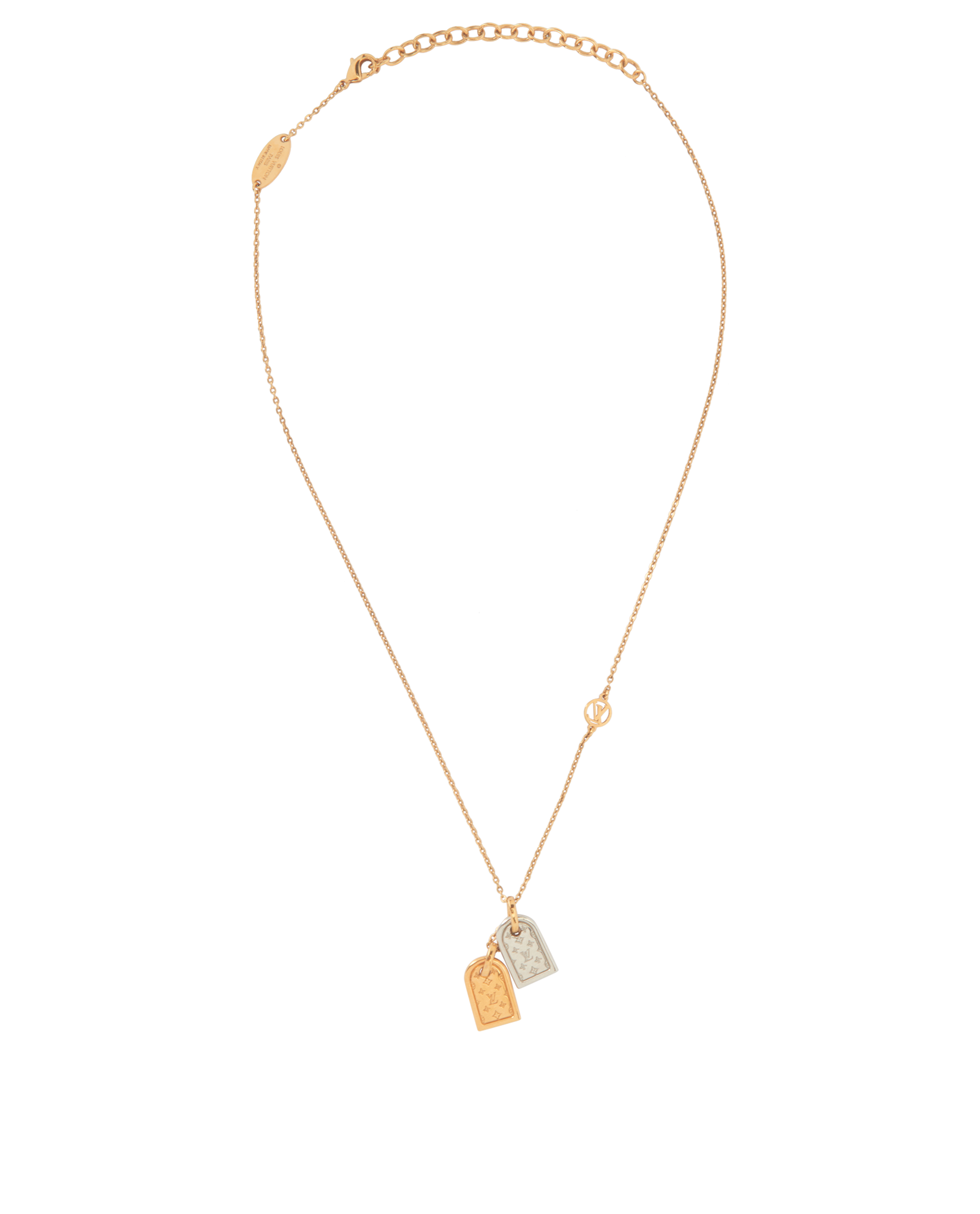 Louis Vuitton Nanogram Tags Necklace, &pound;320, Jewellery, Gold/Silver, Brass, Back view