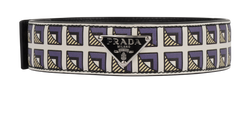 Prada Printed Logo-Plaque Choker, Leather, White, MII, Sz M, B, 3*