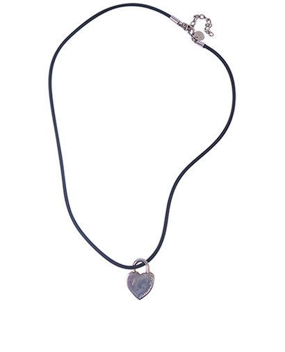 Tiffany Heart Lock Necklace, £60, Jewellery, Black, Rubber/Sterling Silver, Front view