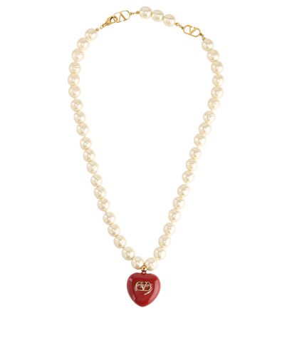 Valentino Coeur Royal Necklace, &pound;375, Jewellery, Gold/White, Enamel Coated Ceramic/Faux Pearl, Front view