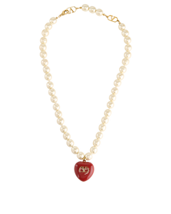 Valentino Coeur Royal Necklace, Faux Pearl/Enamel/Brass,Gold/White,B/DB,3*