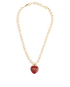 Valentino Coeur Royal Necklace, &pound;375, Jewellery, Gold/White, Enamel Coated Ceramic/Faux Pearl, Front view