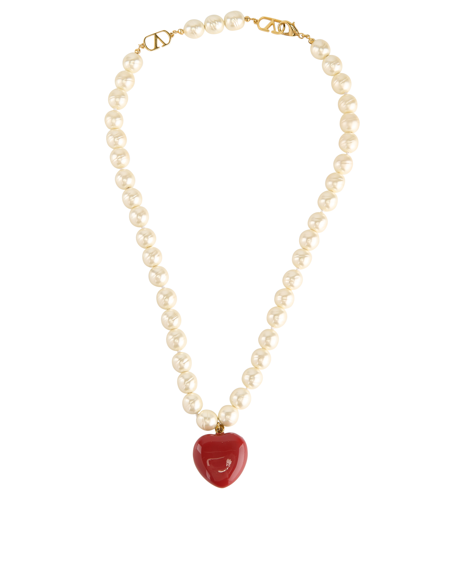 Valentino Coeur Royal Necklace, &pound;375, Jewellery, Gold/White, Enamel Coated Ceramic/Faux Pearl, Back view