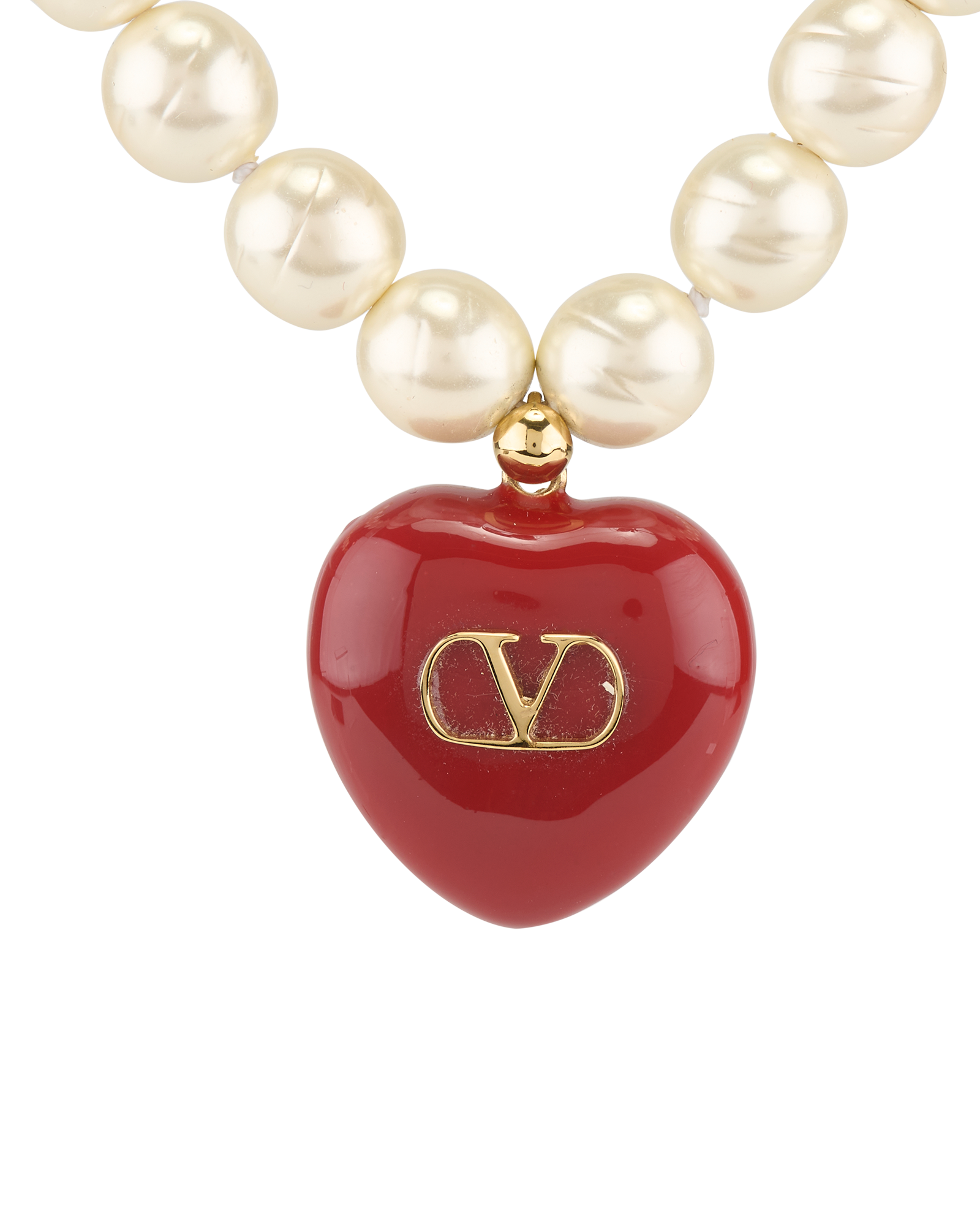 Valentino Coeur Royal Necklace, &pound;375, Jewellery, Gold/White, Enamel Coated Ceramic/Faux Pearl, Other view
