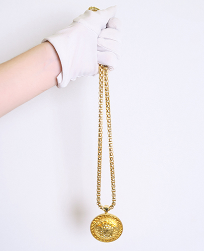 Versace Gold Tone Medusa Necklace, front view