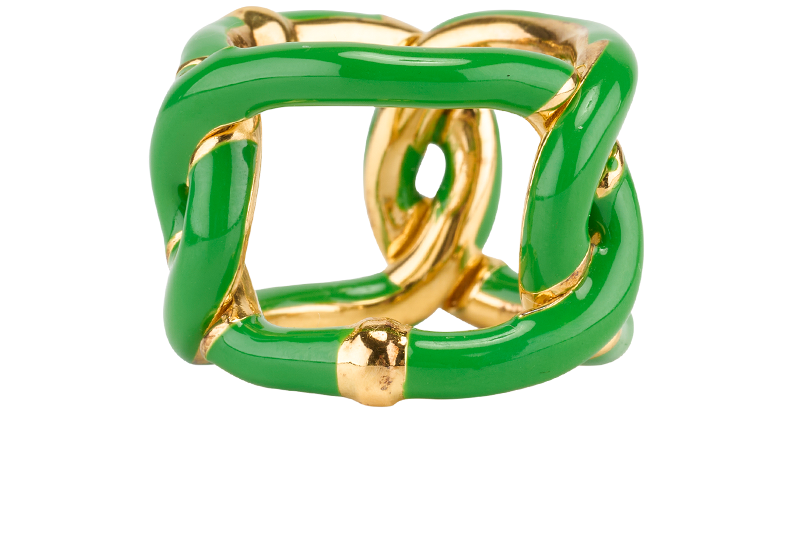 Bottega Veneta Chain Ring, &pound;110, Jewellery, Gold/Green, Sterling Silver, Back view