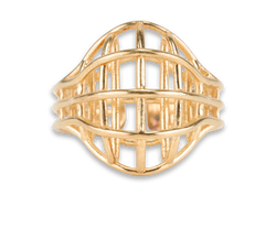 Bottega Veneta Outline Ring, Sterling Silver, Gold, Sz O, B/DB, 2*