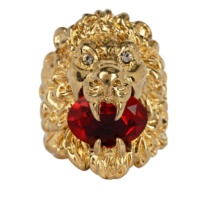 Gucci Lion Head Crystal Ring, £220, Jewellery, Gold, Brass, Front view