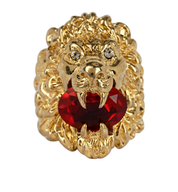 Gucci Lion Head Crystal Ring, Brass, Gold, Sz Q-R, DB/B, 2*