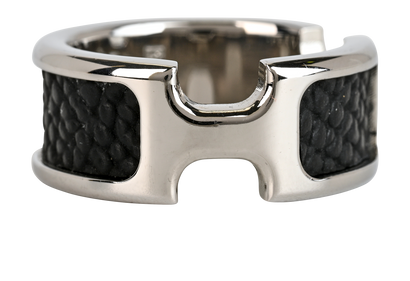 Hermes Olympe Small Model Ring, &pound;160, Jewellery, Black/Silver, Brass/Leather, Front view