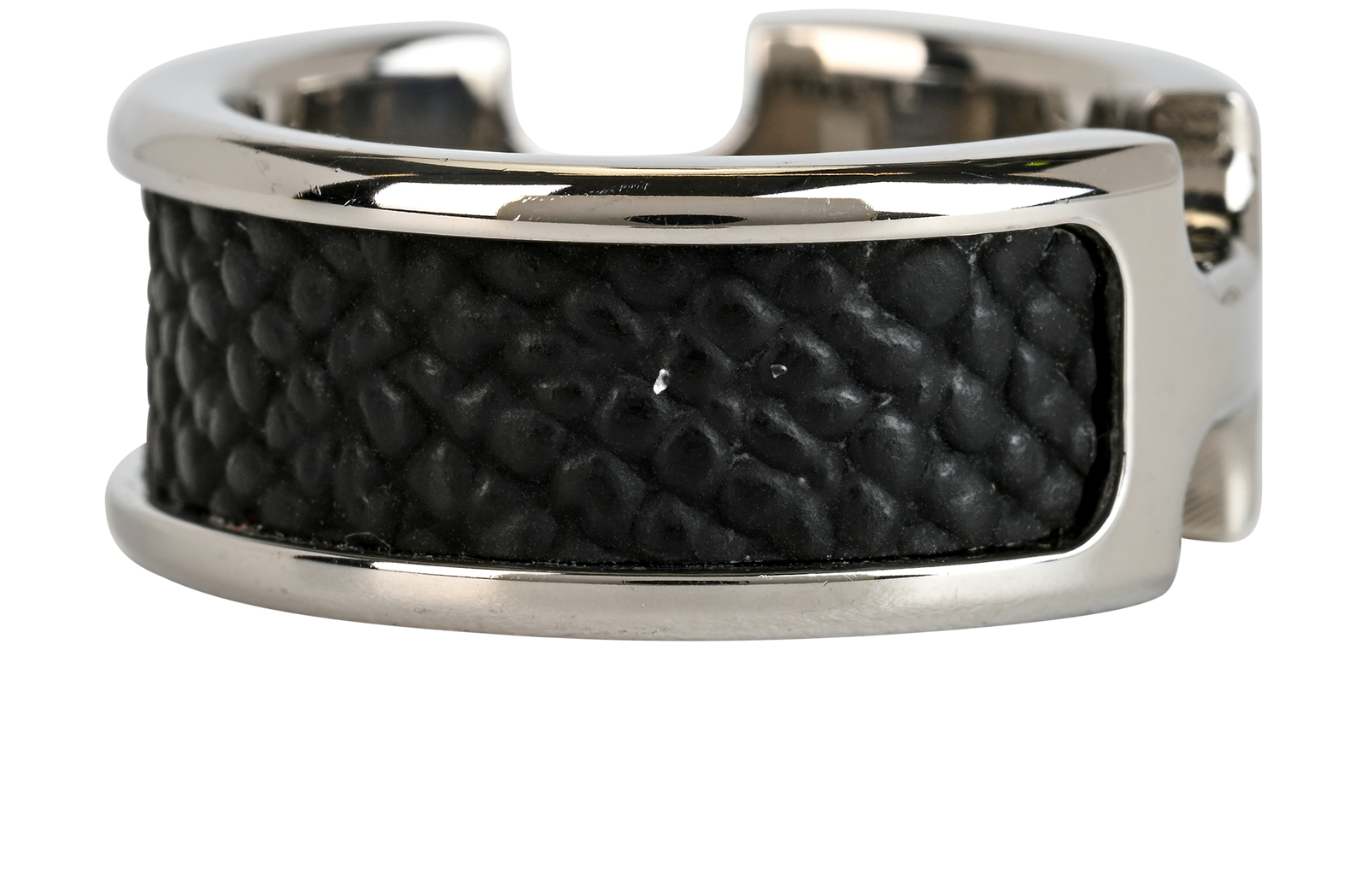 Hermes Olympe Small Model Ring, &pound;160, Jewellery, Black/Silver, Brass/Leather, Side view