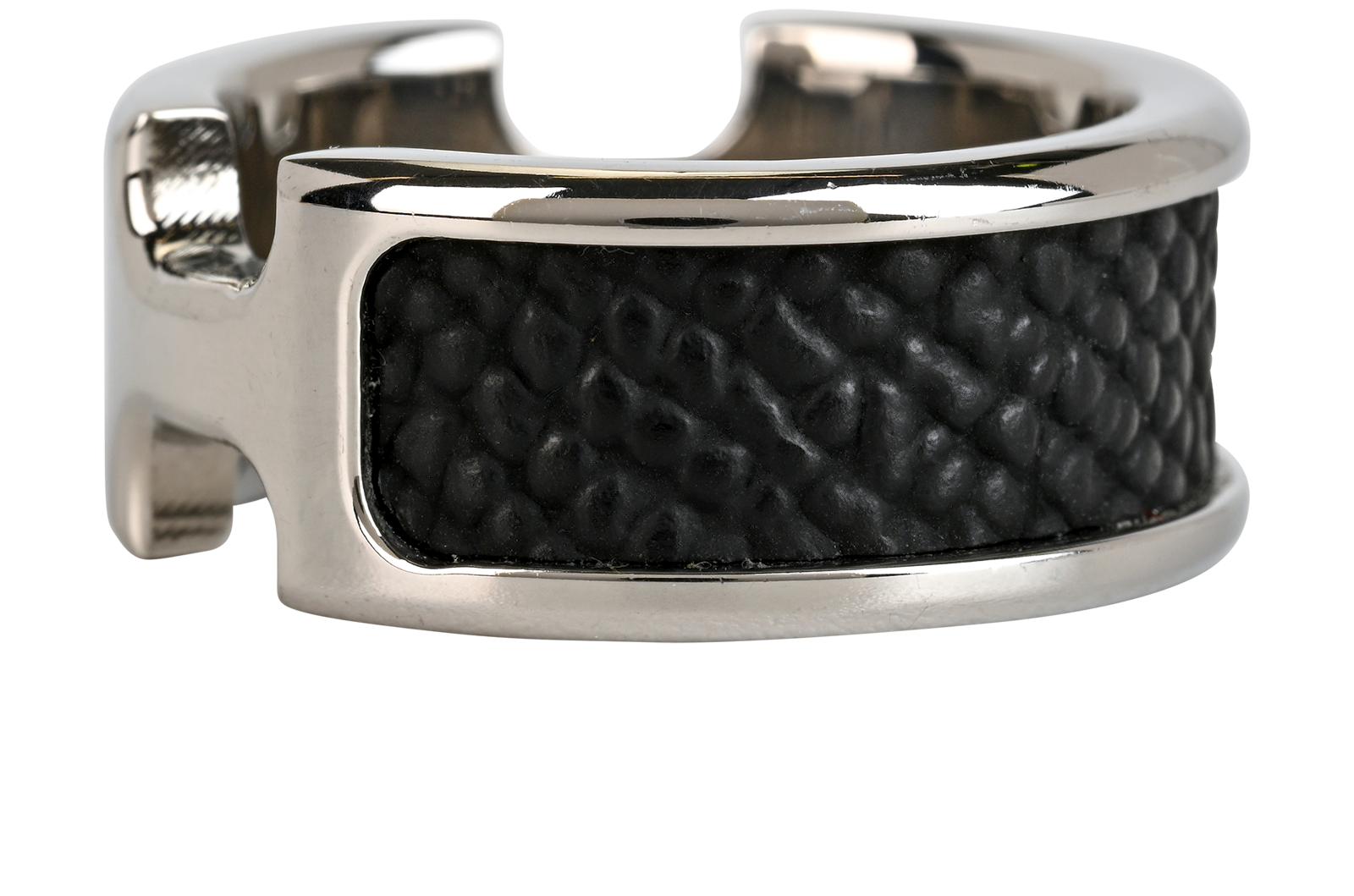 Hermes Olympe Small Model Ring, &pound;160, Jewellery, Black/Silver, Brass/Leather, Bottom view