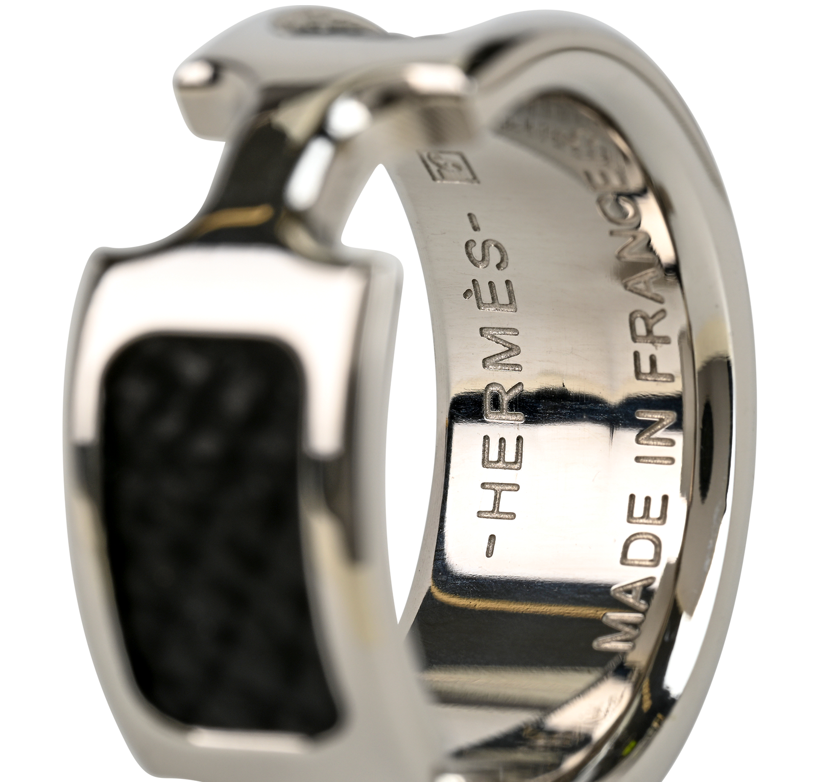 Hermes Olympe Small Model Ring, &pound;160, Jewellery, Black/Silver, Brass/Leather, Other view